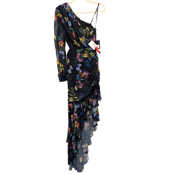 Mac Duggal 55668 Black Floral One Shoulder Cut Out Maxi Dress Formal NWT Sz 0 - Picture 5 of 10